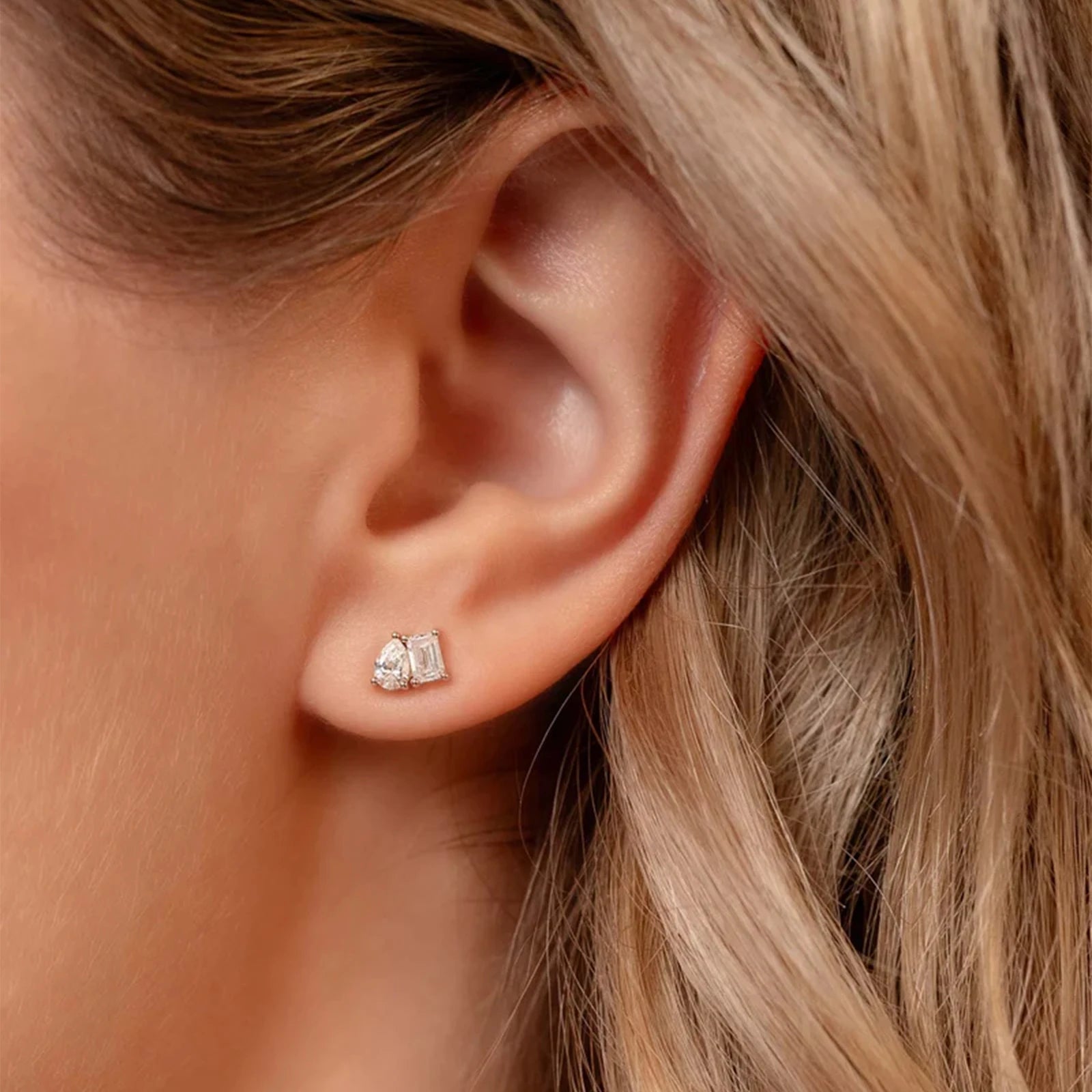 Double Diamond Stud Earrings