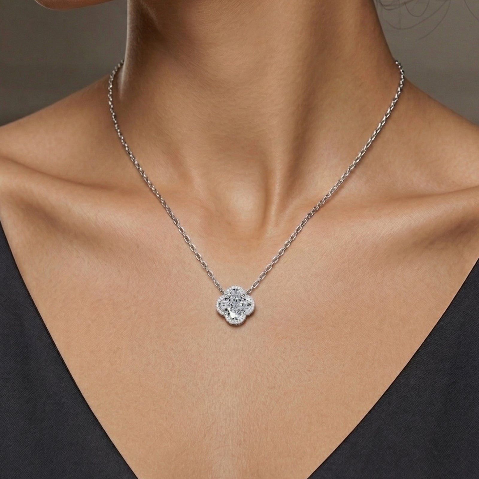 Pave Diamond Clover Necklace